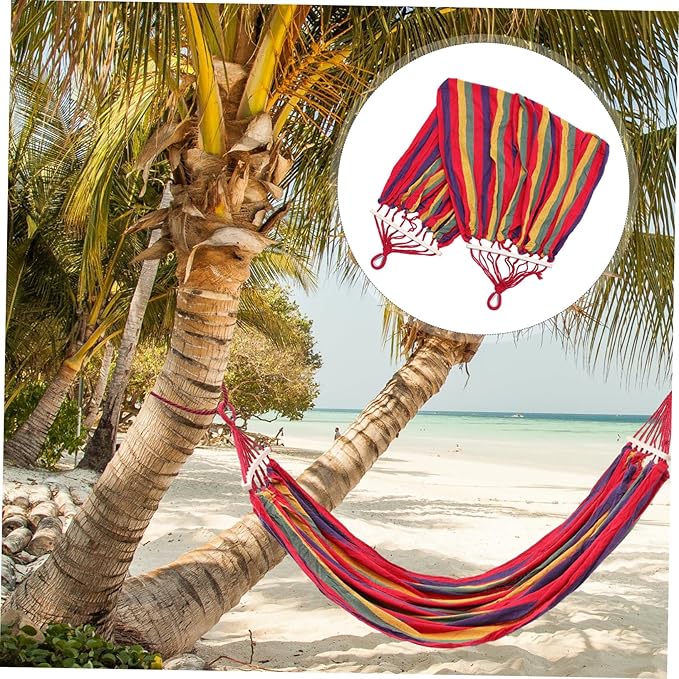 Outdoor Striped Canvas Hammock Swing Bed Garden Camping Travel Lounger Portable Hanging Hammock