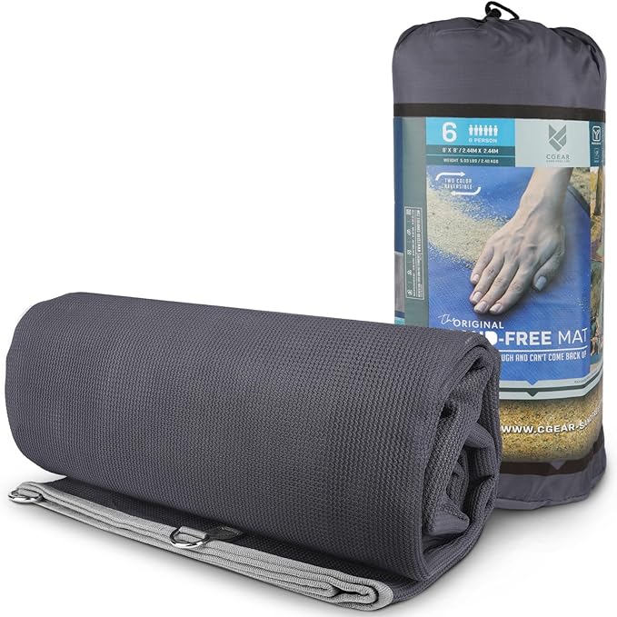 CGEAR Original Sand-Free Outdoor Rug Camping Mat - Water-Resistant &amp Anti-Fade Material - Military-Grade - Reversible Design - Area Rug for Beach RV &amp Picnics - Travel Bag