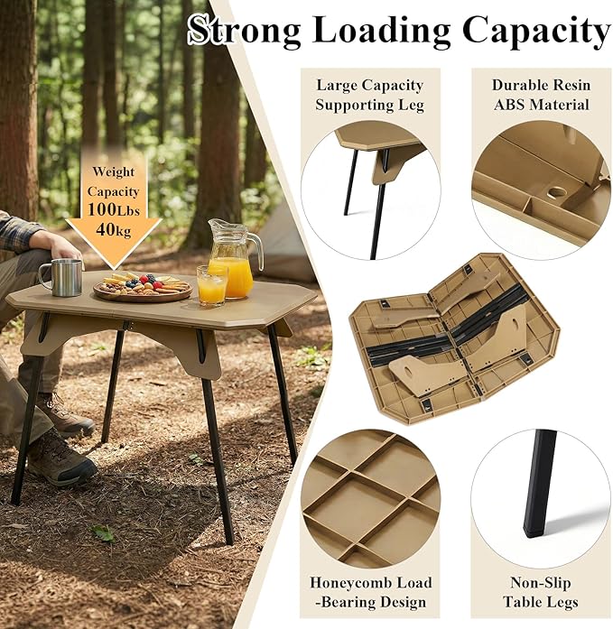 LiveGo Outdoor Foldable Camping Table Portable Lightweight Picnic Table with Height Adjustable Legs Collapsible &amp Carry Bag Dining Table for Kitchen Garden Beach Fishing BBQ Indoor Outdoor