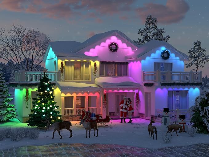 Permanent Outdoor Lights 150ft with 90 RGB LED Lights for Christmas and Daily 49 Scene Modes+DIY for Christma Decor IP66 Waterproof for Outdoor Compatible with Alexa Google Assistant