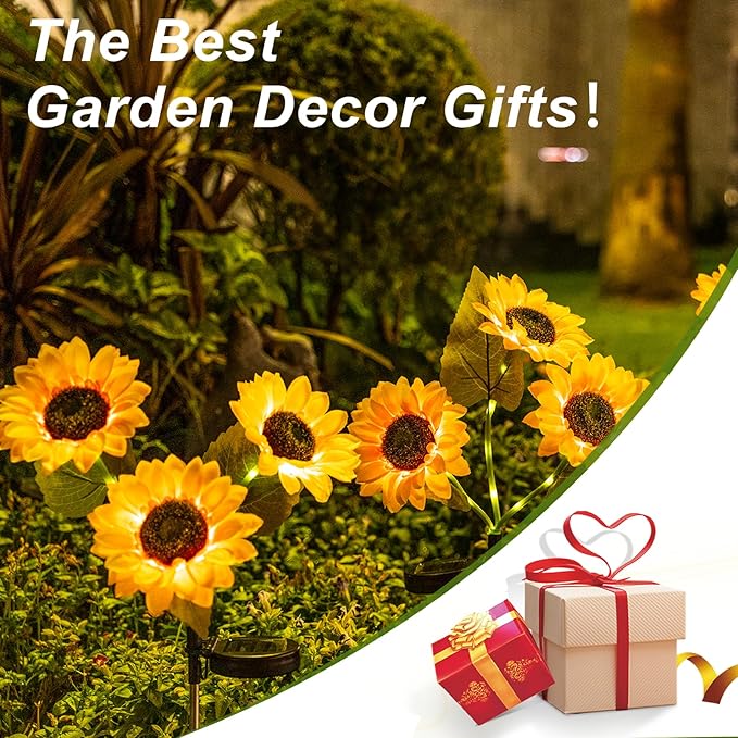 6 Packs Solar Sunflowers Outdoor Waterproof with 18 Flowers Auto ON/Off Solar Garden Lights Outdoor Waterproof 3 Packs Walkway Lights Gift for Grandma/Mom/Colleagues