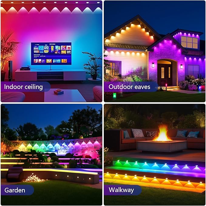 Permanent Outdoor Lights For House 59ft- RGB Led Lights Waterproof Timer Auto On/Off Alexa &amp Google Assistant Compatible Halloween Christmas Decorations For Eaves Garden Roofline Patio Porches