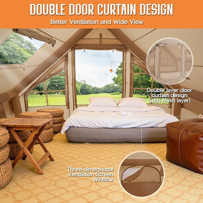 SPECRAFT Canvas Bell Yurt Tents &amp Inflatable Tent for Camping Waterproof Glamping Tent with Stove Jack Breathable Mesh Snowproofing Spacious 4-Season Family Shelter for Outdoor Camping Partie