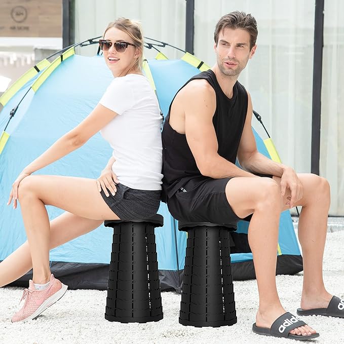 ALEVMOOM Collapsible Stool with Cushion Capacity 440lbs Adjustable Height Portable Telescoping Folding Stool for Outdoor Camping Travel Hiking Fishing