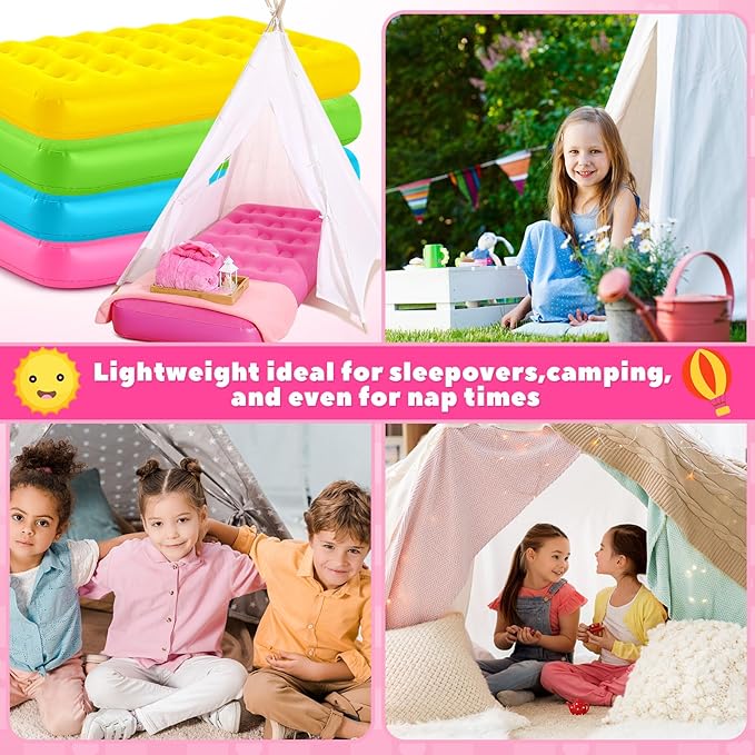 Leyndo 4 Pack Kids Air Mattress - Toddler Inflatable Bed Blow up Air Mattress for Camping Sleepovers Slumber Party Travel Portable Toddler Bed for Ages 3-10 61.99x 35.43 x 8.66 (Multicolor)