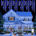 Brightown Cluster Icicle Lights Outdoor Waterproof 33FT 1020 LED Icicle Lights with 51 Drop12 Mode Timer for Christmas Outdoor House Decoration Blue White