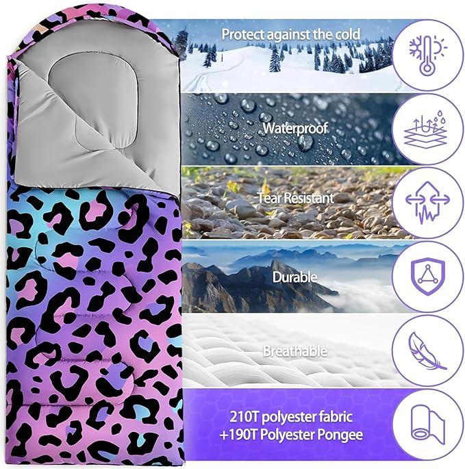 Sleeping Bags for Adults and Kids3D Printing Camping Sleeping Bag for Girls Boys Lightweight Waterproof Cold/Warm 3-SeasonOutdoor Travel with Compression Bags