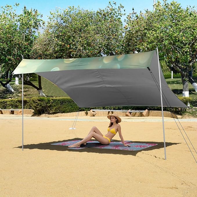 Goldfish Pattern Beach Tent Sun Shelter 9.2' x 10.5' Beach Canopy with 4 Sandbags 4 Stability Poles Sand Shovels - Tent Canopy for Beach Camping Fishing Picnics