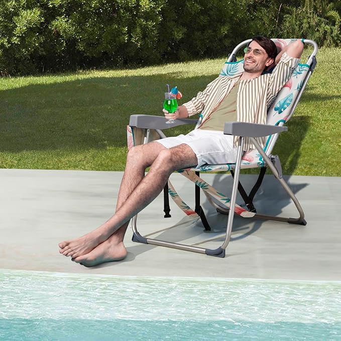 63 * 70 * 99cm Heightened Oxford Cloth Silver White Aluminum Tube Bearing 100kg Beach Chair Flamingo