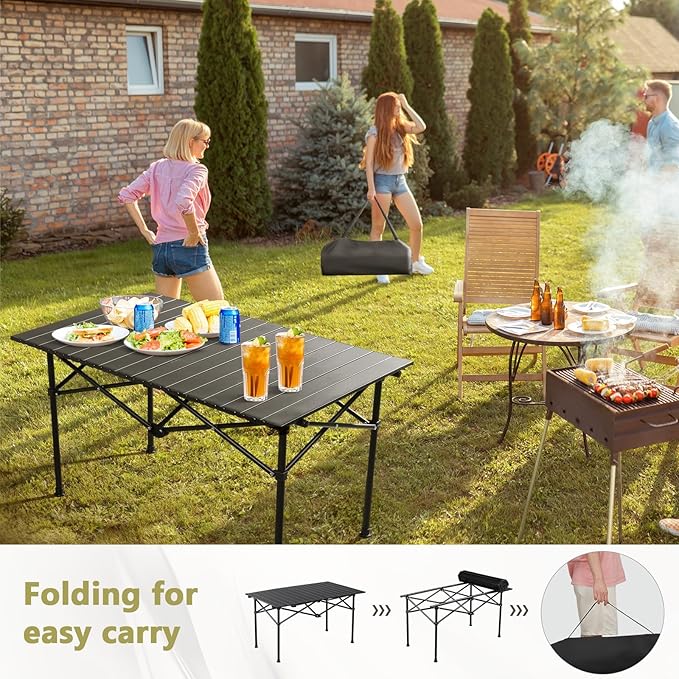 Portable Folding Camping Table Roll-Up Aluminum Table with Carry Bag Compact and Lightweight Design for Beach Travel and Outdoor Cooking Light Yellow 120×55×50cm/47×21×19.7in