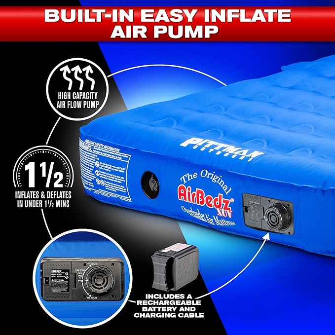 Pittman - Airbedz - Jeep Mattress/SUV Air Mattress with Built in Pump - Fits 4Runner Jeep Wrangler &amp Larger SUV's with Low Odor Fabric Shell Design - 66x52x10