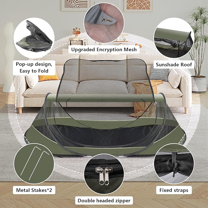 Pop-Up Mosquito Tent for Camping 1 Person Bug Net Cot Tent 3s Automatic Setup Screen Net for Adults &amp Kids Fits with Camping Cot Lightweight &amp Portable for Outdoor Hiking Traveling