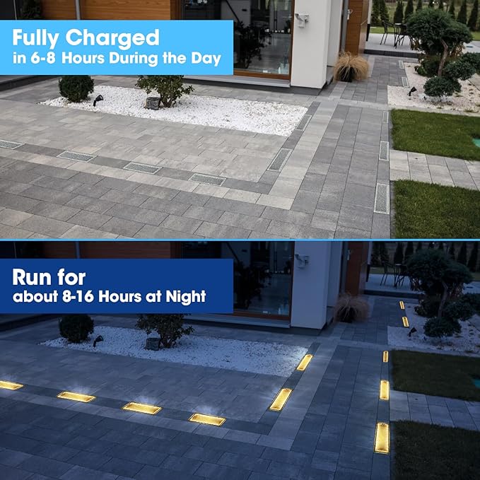 Drart Solar Paver Lights 4x8 Inch IP67 Waterproof Recessed Brick Pathway Lighting Outdoor for Driveway Walkways Patio Garden Pavers Yard (2700K/4500K/6000K 2 Pack)