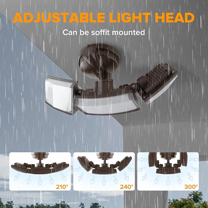 LUTEC 75W 8000 Lumen Floods Light Outdoor Switch Controlled LED Security Lights with 3 Adjustable Heads 5000K Daylight IP65 Waterproof Exterior Flood Light for Outside Garage Yard Patio-Brown