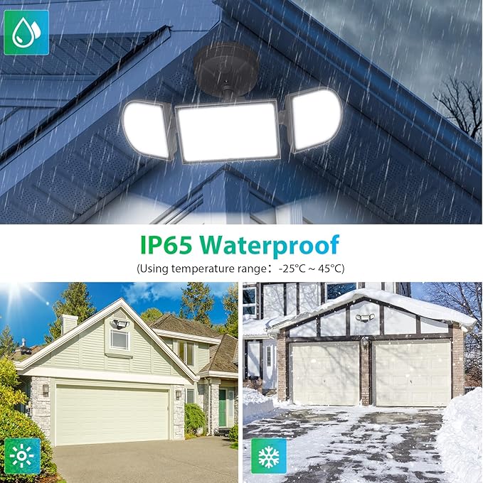 iMaihom 100W Flood Lights Outdoor 9000LM Ultra Bright Security Lights 3 Adjustable Heads Flood Lighting IP65 Waterproof 6500K Switch Controlled Floodlight for Yard Garage Court (Brown)
