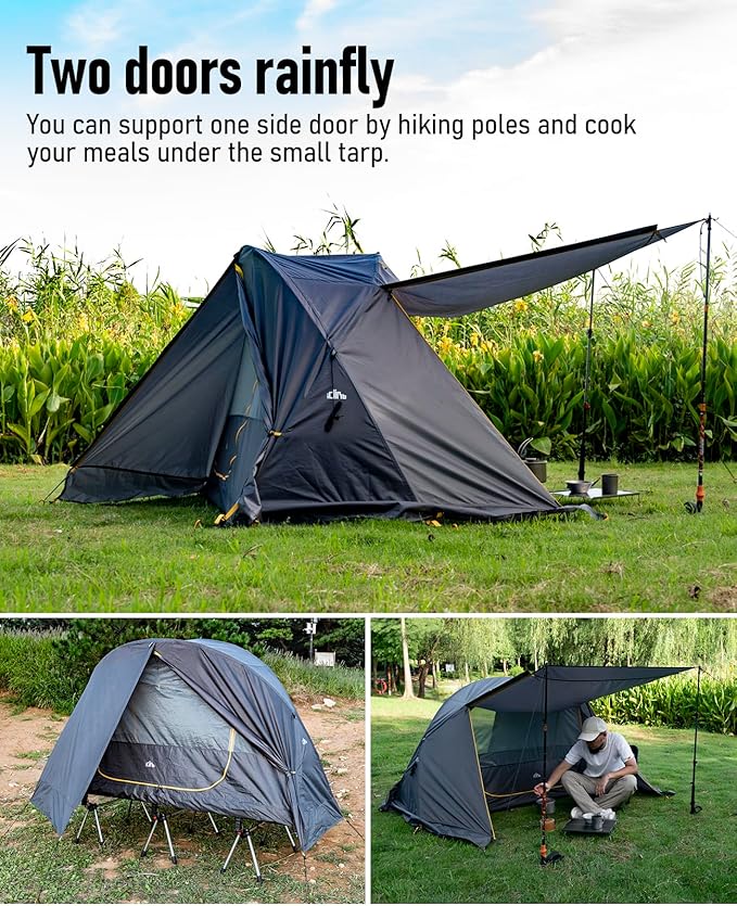 iClimb Ultralight 4 Season Solo Tent Waterproof with Snow Skirt Rainfly Ground/Off The Ground Tent for Backpacking Camping Hiking Trekking Mountaineering