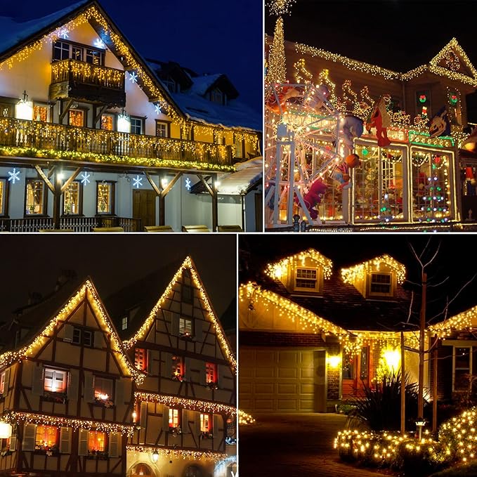 Icicle Christmas Lights Outdoor 132ft 1280 LED Icicle Lights for Outside Plug in Twinkle Lights Indoor with 8 Modes Timer Waterproof for House Holiday Decor Wedding Christmas Decorations Warm White