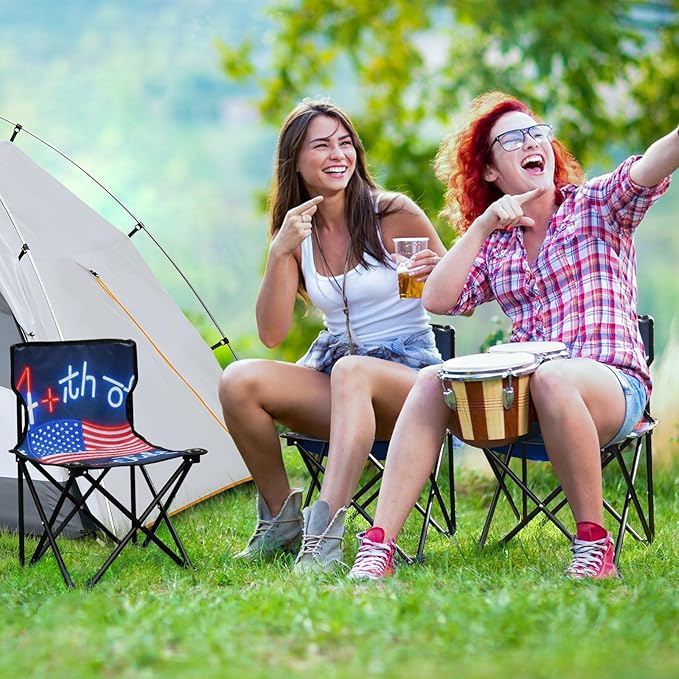 4th of July Independence Day Red American Flag Portable Camping Chairs for Adults Lightweight Compact Folding Chair Carry Bag Included Lawn Chairs for Travel Concert