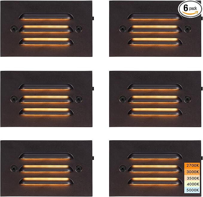 CLOUDY BAY 5CCT 12V 4W Low Voltage LED Step Light with Horizontal Louvered Faceplate for Steps Decks StairsOutdoor Stair LightsWet Locations6 PackOil Rubbed Bronze