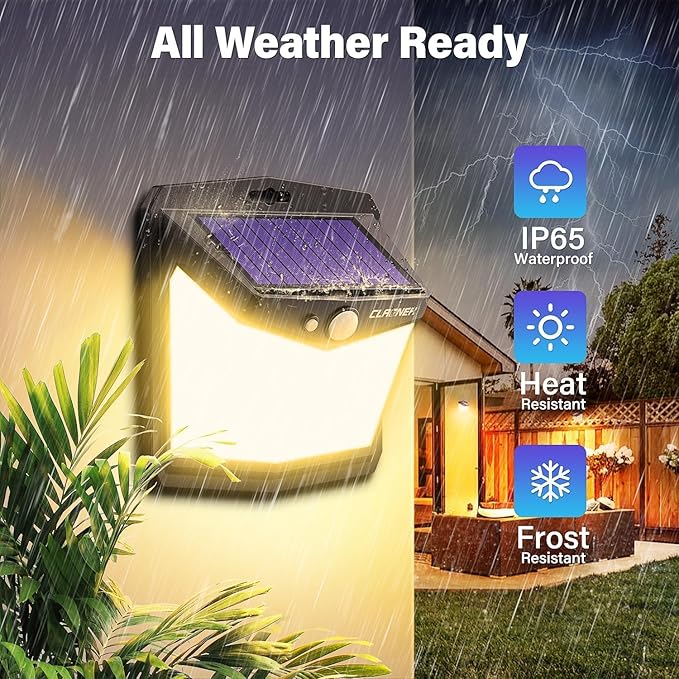 CLAONER Solar Motion Sensor Lights Outdoor 12 Pack Solar Fence Lights IP65 Waterproof Bright 128 LED Security Flood Lights with 270°Wide Angle 3 Lighting Modes Motion Light for Outside Warm White