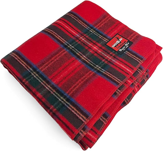 Plaid Red Royal Stewart Pattern Classic 80% Wool Blanket 88 x 60