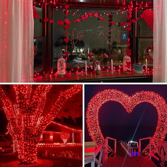 QITONG 500LED Red String Lights 165ft Christmas Lights Outdoor Waterproof with Plug in Green Wire Twinkle Fairy Lights Indoor with 8 Modes