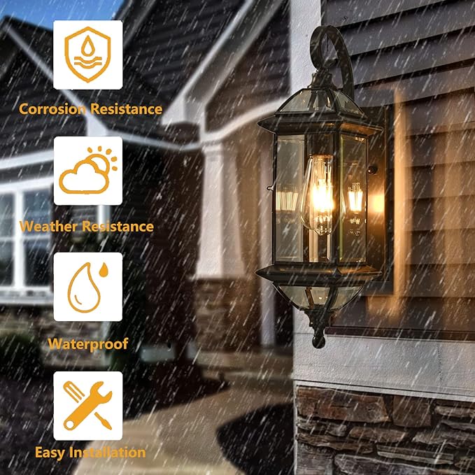 Milaii 18.5 H Copper Outdoor Wall Lights Exterior Waterproof Wall Sconce Light Fixture E26 Socket Oil Rubbed Bronze Porch Light with Clear Glass Lantern Wall Lamp for Front Porch Garage Patio