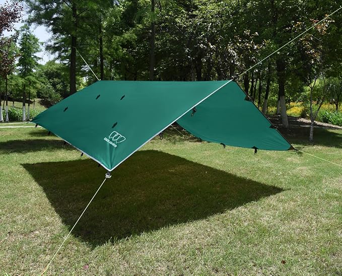 Gold Armour Rainfly Tarp Hammock Premium 14.7ft/12ft/10ft/8ft Rain Fly Cover Waterproof Ultralight Camping Shelter Canopy Survival Equipment Gear Camping Tent Accessories (Green 10ft x 10ft)