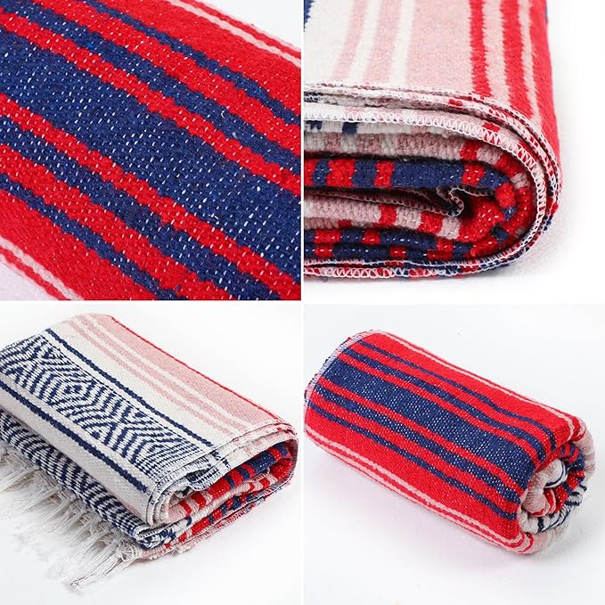 Peryiter 9 Pcs Mexican Blanket Bulk Large Yoga Blanket Striped Falsa with Fringed for Outdoor Beach Picnic Couch 45 x 70 inch (Retro Colors)