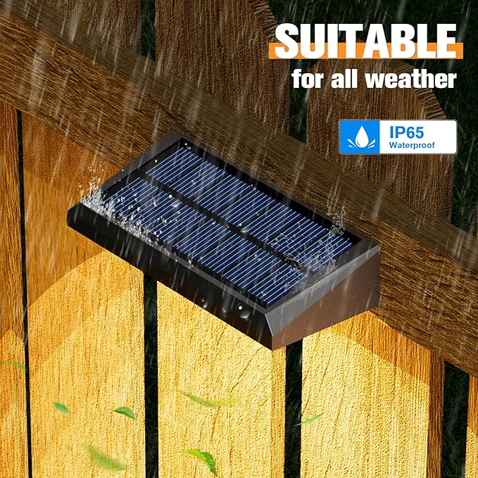 VOLISUN Deck Lights Outdoor 8-Pack - Solar Fence Lights Outdoor Waterproof Warm White LED Auto On/Off for Deck Yard Patio &amp Garden Pathway and Railing Decor (Dusk to Dawn)