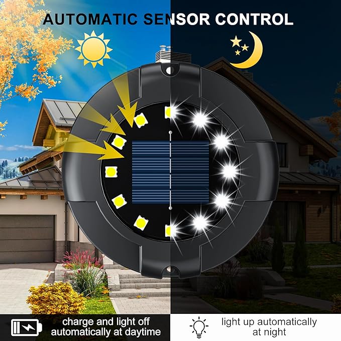 Solar Pathway Lights Outdoor 12 Packs Bright White 16 LEDs Solar Ground Lights Walkway Lights with Side Light Waterproof Solar Deck Light for Yard Walkway Garden Poolside Driveway Decorations