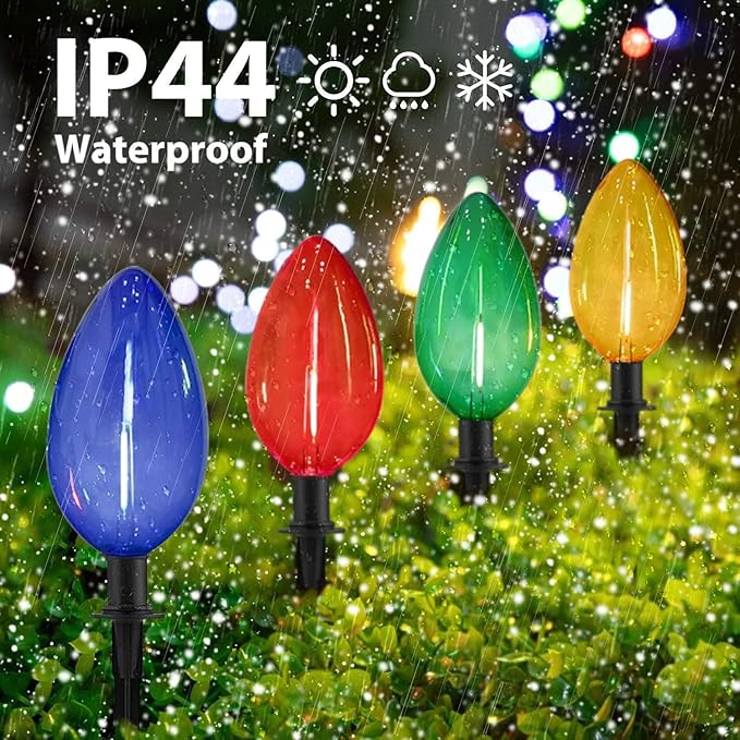 C9 Christmas Multicolor Pathway Lights 7Ft Outdoor Christmas Pathway Markers Lights with 4 Jumbo C9 LED Multicolor Bulbs Connectable Walkway Lights for Driveway Yard Garden