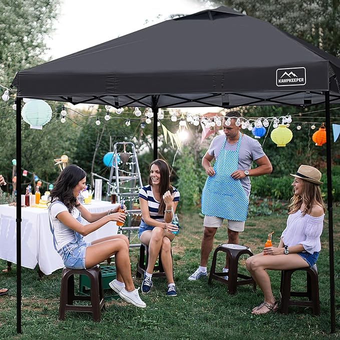 KAMPKEEPER 10x10 Pop Up Commercial Canopy Tent - Waterproof &amp Portable Outdoor Shade with Adjustable Legs Air Vent Carry Bag &amp Sandbags(Black)