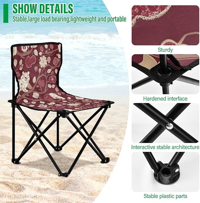 Cartoon Cute White Bear Folding Camp Chairs for Adults Lightweight Hunting Backpack Chair Includes Carry Bag
