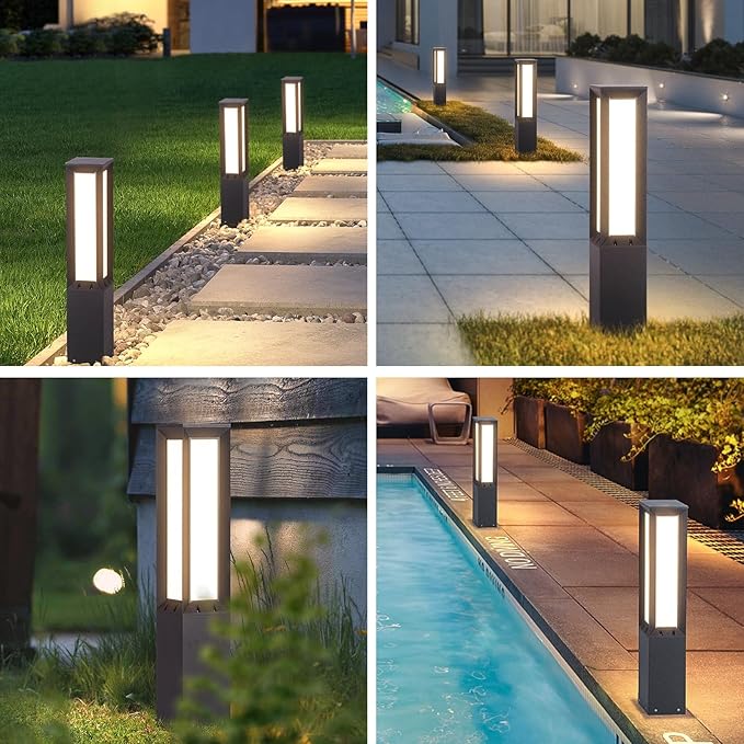 Outdoor Pathway Lights Wired 32 Landscape Path Light 3000K LED Bollard Lights 120V Modern Commercial Driveway Lamp IP65 Waterproof Standing Lighting for Patio Garden Path Yard Walkway