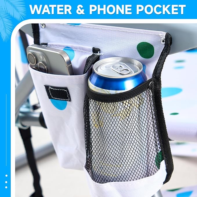 2 Pack Lightweight Portable Camping Beach Chair for Adults Lay Flat Folding Beach Chairs with 5 Positions Backpack Beach Chair with Towel Bar Zipper Pouch Cup Holder Geometric Circle