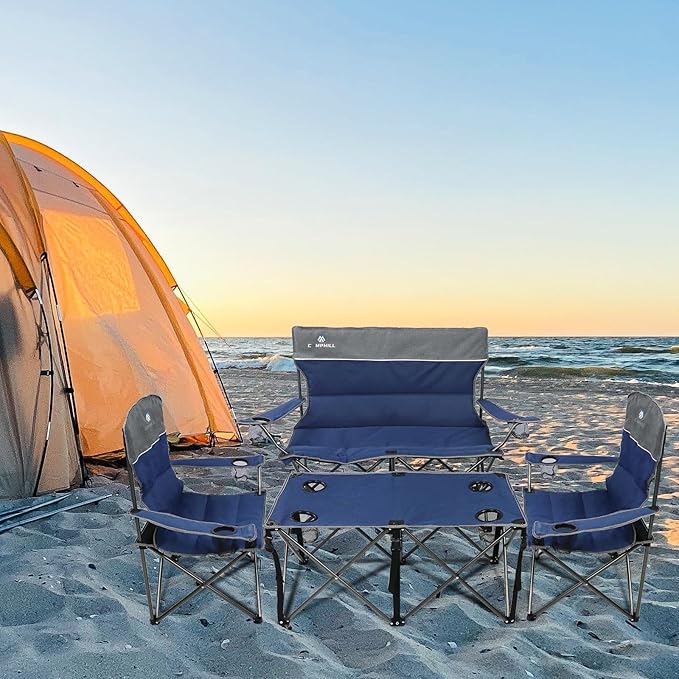 CAMPHILL Camping Chair Set of 3 Outdoor Folding Camping Chairs for Heavy People with Cup Holder &amp Carry BagCollapsible Chair Include One Sofa Chair and Two Single ChairSupport up to 500lbs