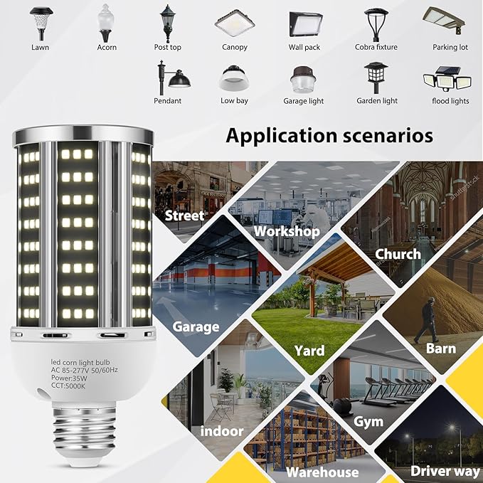 35W LED Corn Light Bulb 2 pack(300W Equivalent )Commercial Grade Daylight 5000K E26/E39 5000LM Medium Mogul Base LED LampLarge Area Lights For Outdoor Indoor Garage Warehouse Factory Bay Light