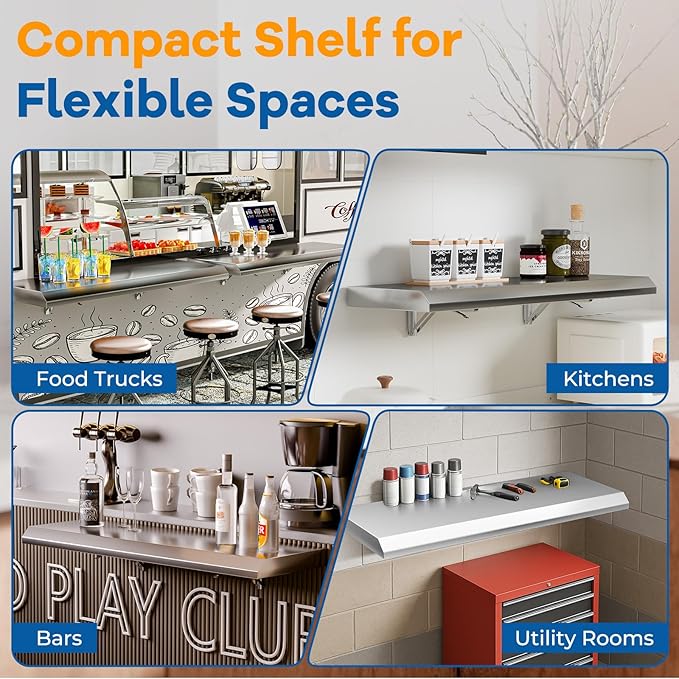 Stainless Steel Folding Shelf 36 x 12 for Food Truck Fold Down Concession Shelf for Serving