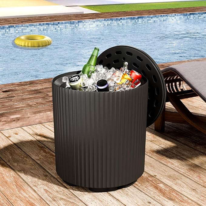 Outdoor Cooler Side Table Patio Table and Ice Chest Storage Portable Ice Bucket CoolerOutdoor Ice Chest Side for Parties Picnics Beach
