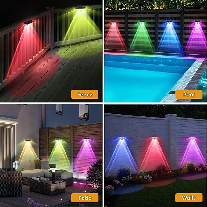 Solar Fence Lights Outdoor 20-Pack 120LM Fence Lights Solar Powered IP67 Waterproof Dusk to Dawn Auto On/Off 12+ Hours for Outside/Backyard/Wall/Step/Patio/Deck/Pool (Warm White &amp RGB 7 Colors)