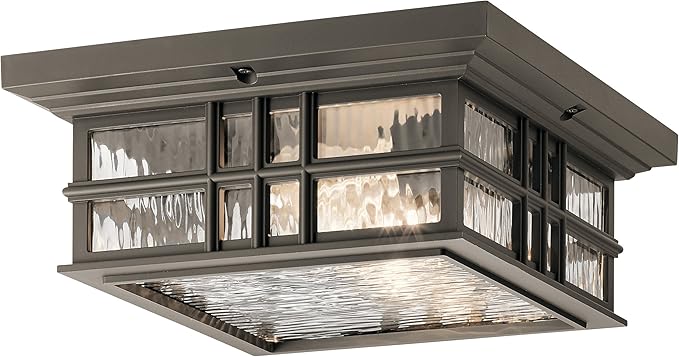 Kichler 49834OZ Craftsman/Mission Two Light Outdoor Ceiling Mount from Beacon Square Collection in Bronze/Dark Finish