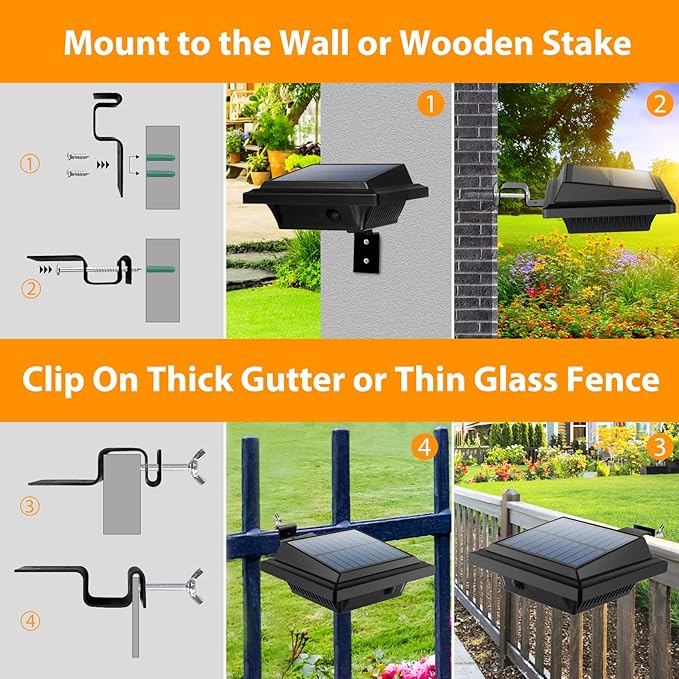 UniqueFire Solar Gutter Lights - 40 LED Outdoor Fence Lights Waterproof Security Lamps for Eaves Garden Landscape Walkway (8PCS Black &amp Cold White)