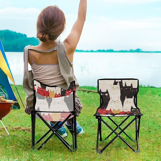 Funny Himalayancats Foldable Camp Chairs for Adults Ultra-Lightweight Beach Chair Includes Carry Bag Ice Fishing Chairs for Hiking Camp