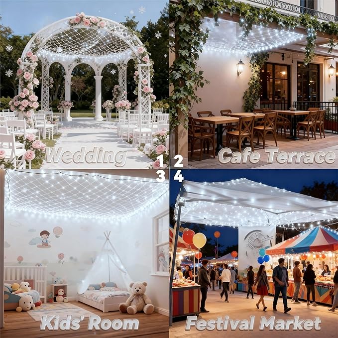 10FT x 10FT Gazebo Net Lights Outdoor 280 LED Cool White Gazebo Lighting Outside Waterproof with 8 ModesTimer Mesh Light Plug in for Bushes Pergolas Garden Decorations