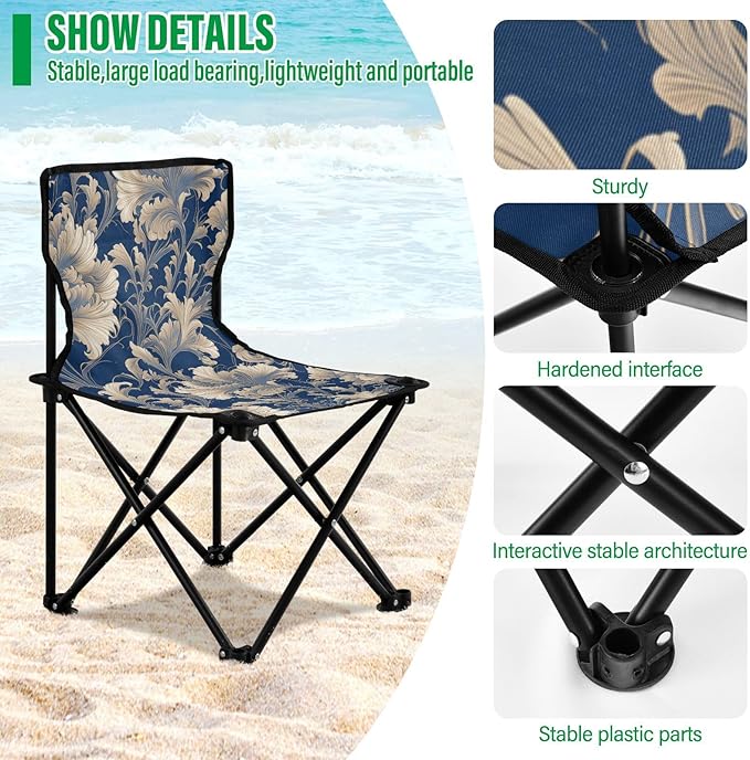 Gold Leaf Dark Blue Compact Camp Chairs Ultra Lightweight Portable Chair with Carrying Bag Lawn Chairs for Adults Heavy Duty for Outdoor Concert