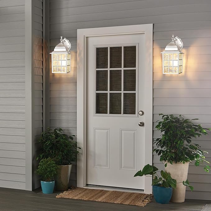 WIHTU Silver Exterior Lighting Fixtures Wall Mount Dusk to Dawn Outdoor Porch Wall Lights Sensor Wall Lantern Wall Lamp Set of 2 Waterproof Wall Sconce Outside Lighting for Garage Front Door