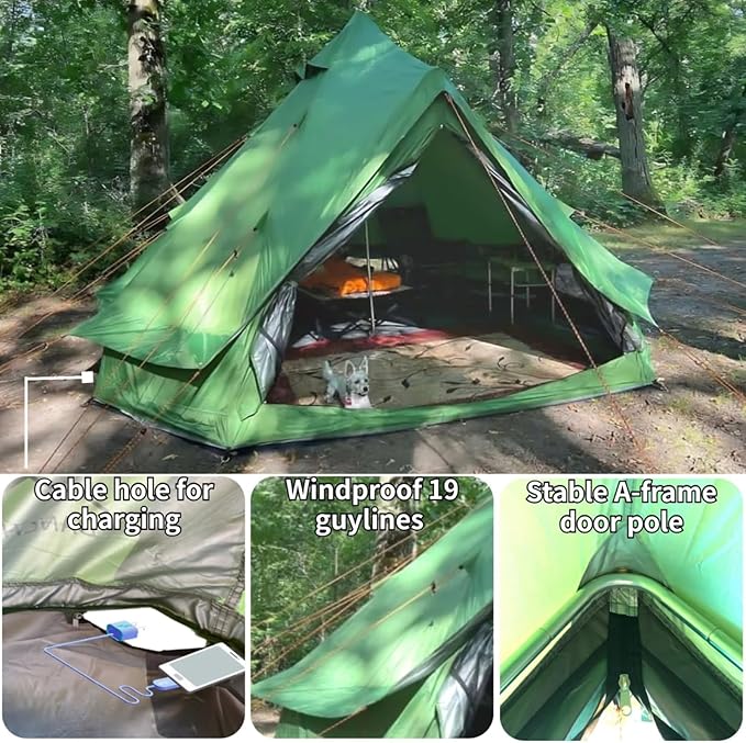DANCHEL OUTDOOR B1 Portable Yurt with Footprint Waterproof 4-6 Persom Family Camping Bell Tent 300D Oxford Nylon UPF50+ Sun Protection Green 13ft/4m