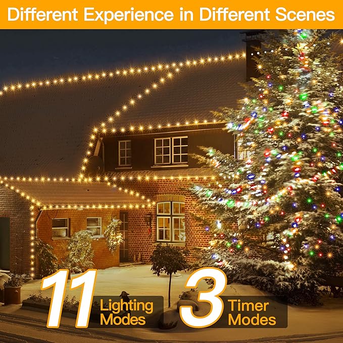 Ollny Christmas Lights 262 FT 800 LED IP67 Waterproof Color Changing Christmas Lights Outdoor with Remote 11 Modes Dimmable Timer Warm White to Multicolored Changeable String Lights for House Decor