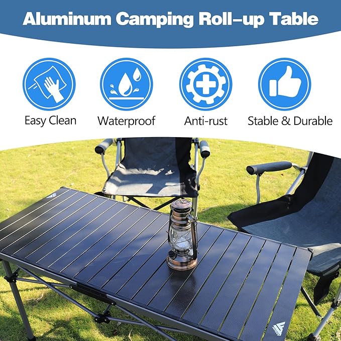 Ablazer Camping Table with Carry Bag Adjustable Height Portable Table for Outdoor Camping Picnic Beach Aluminum Picnic Roll-up Table for 4-6 Person